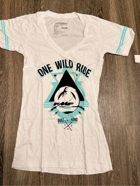 FMF One Wild Ride V-Neck Tee - White with Aqua Accents